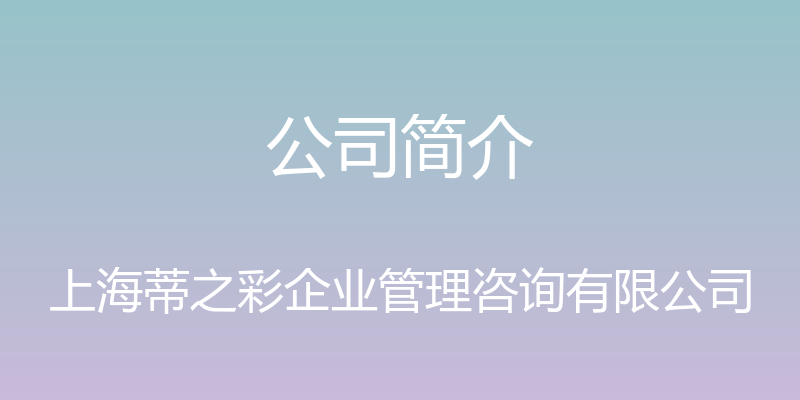 公司简介 - 上海蒂之彩企业管理咨询有限公司